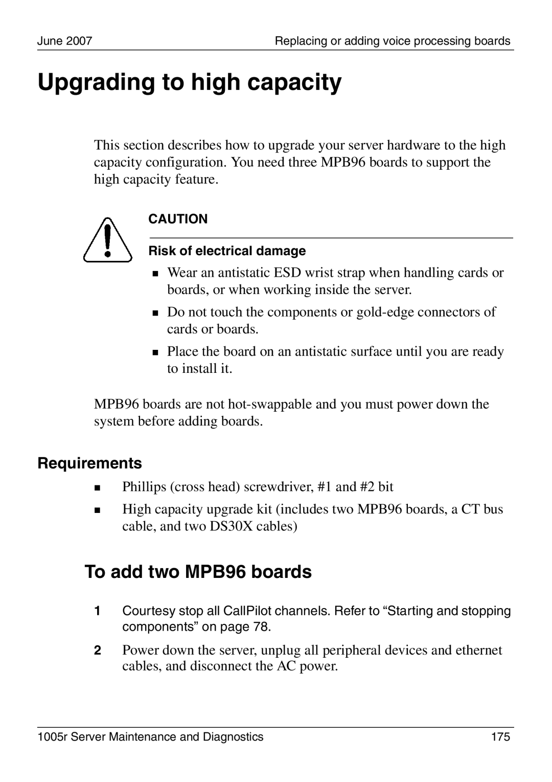 Nortel Networks 1005r manual Upgrading to high capacity, To add two MPB96 boards 