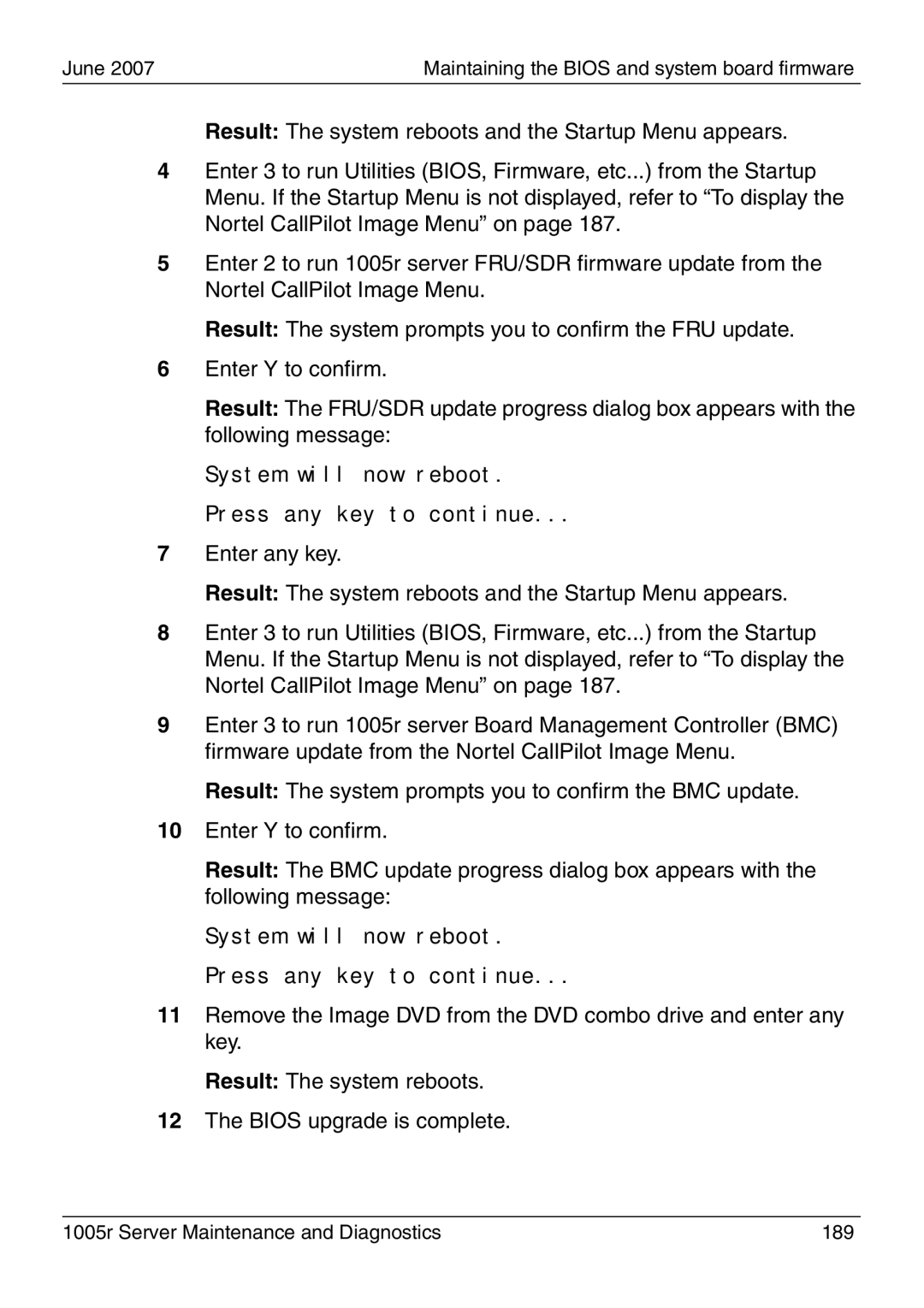 Nortel Networks manual 1005r Server Maintenance and Diagnostics 189 