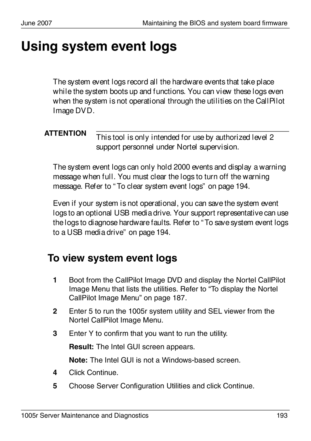 Nortel Networks 1005r manual Using system event logs, To view system event logs 