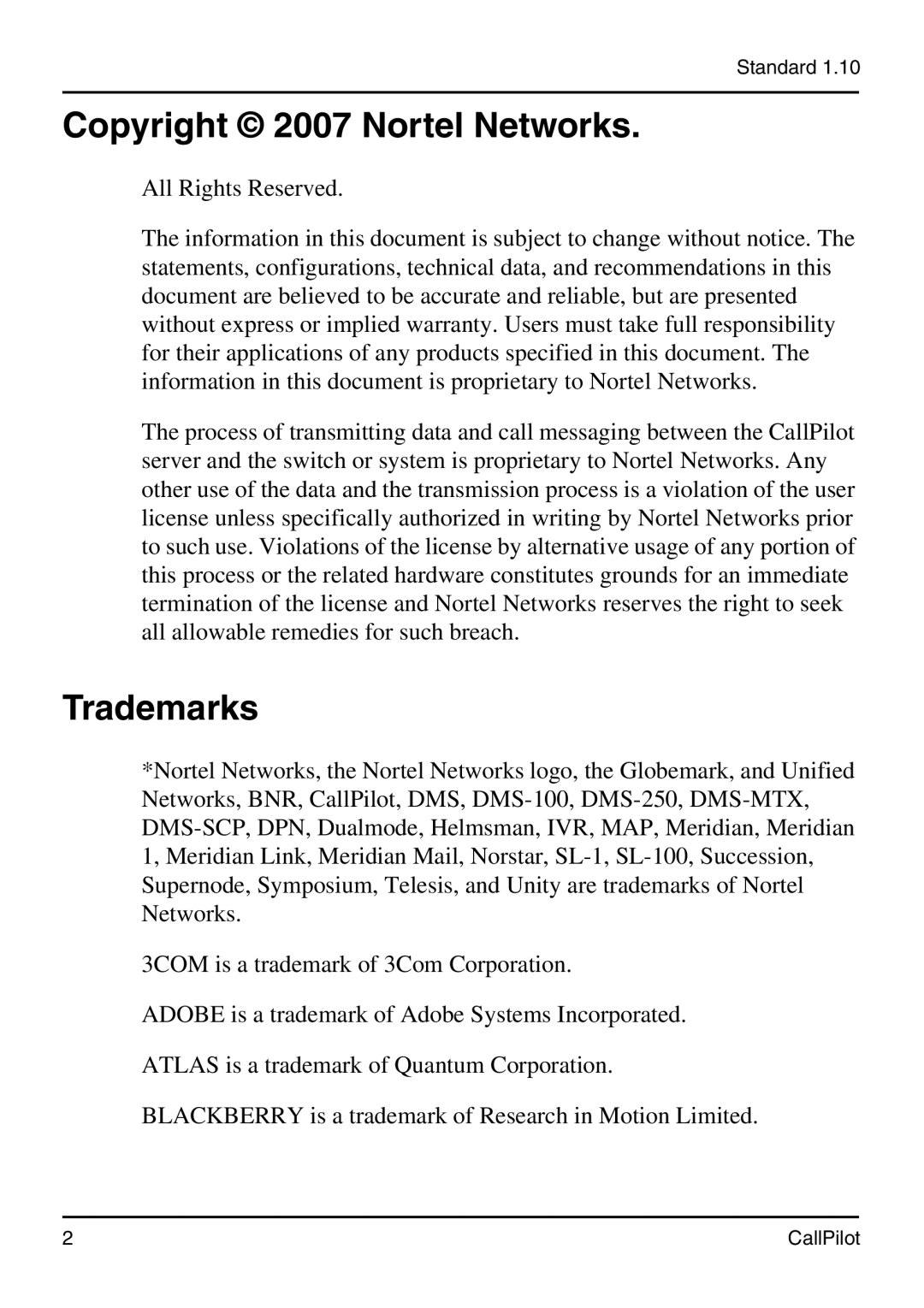 Nortel Networks 1005r manual Copyright 2007 Nortel Networks 