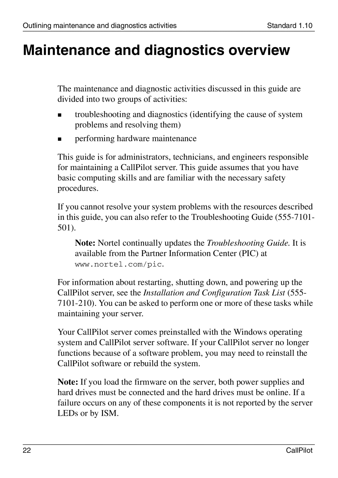 Nortel Networks 1005r manual Maintenance and diagnostics overview 