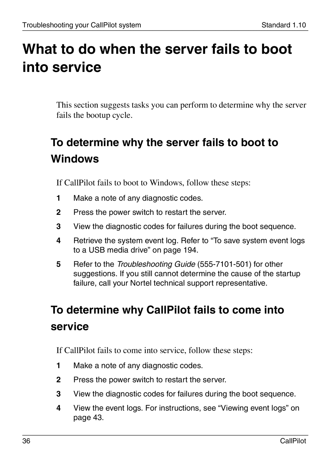 Nortel Networks 1005r manual What to do when the server fails to boot into service 