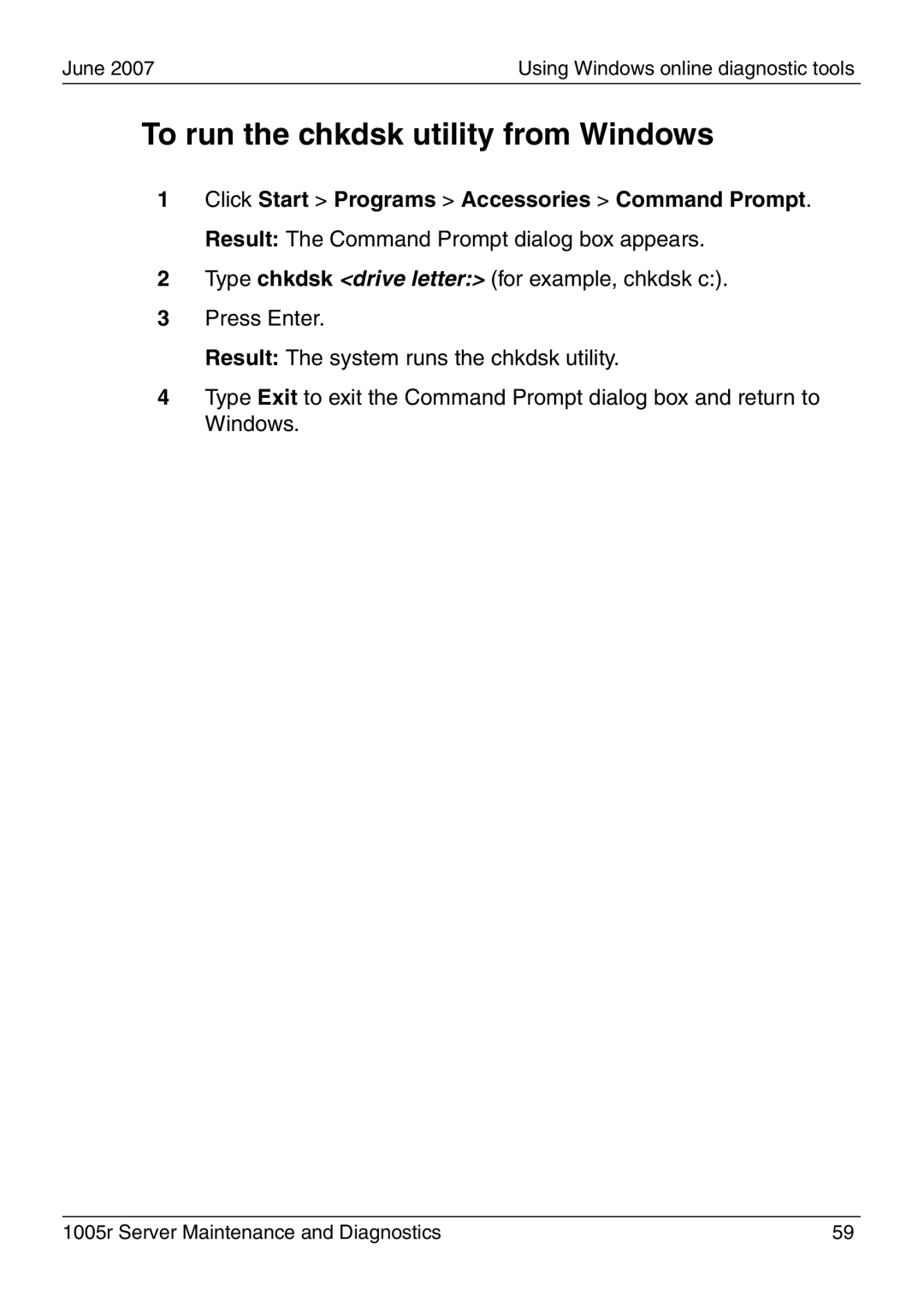 Nortel Networks 1005r manual To run the chkdsk utility from Windows 