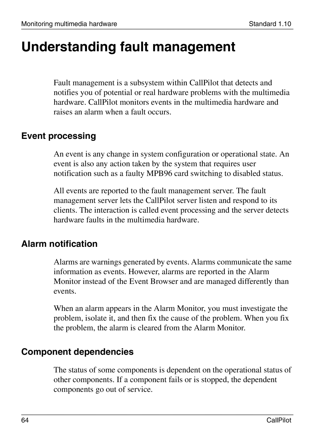 Nortel Networks 1005r manual Understanding fault management, Event processing, Alarm notification, Component dependencies 