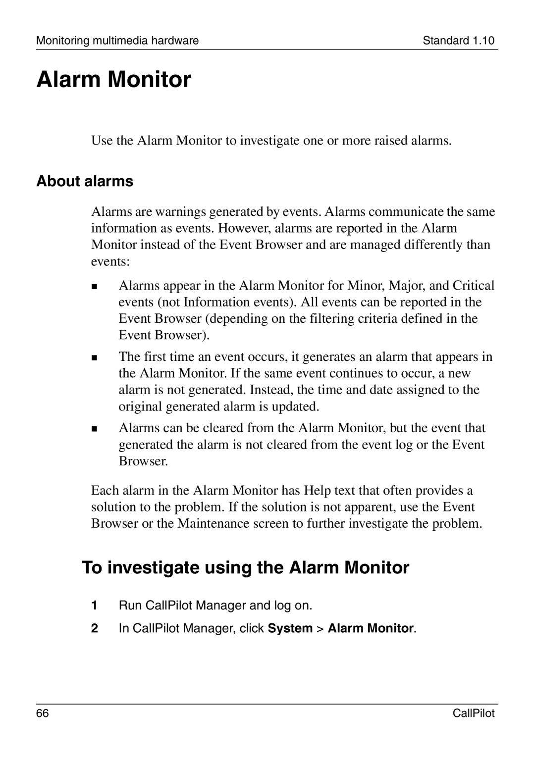 Nortel Networks 1005r manual To investigate using the Alarm Monitor, About alarms 