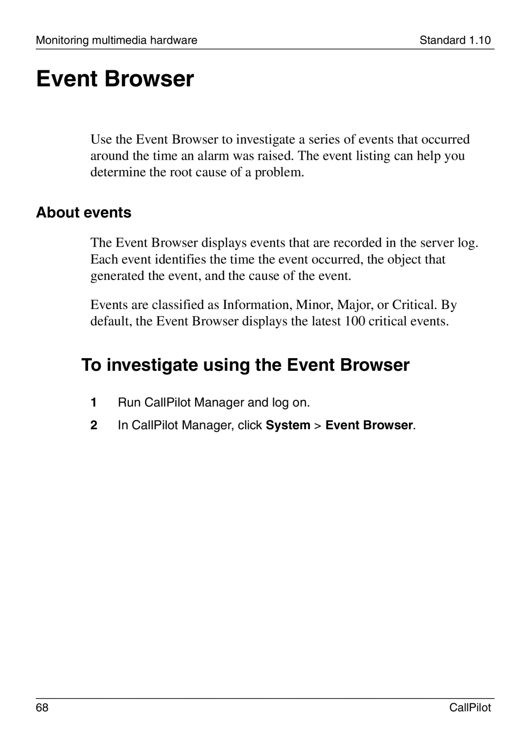 Nortel Networks 1005r manual To investigate using the Event Browser, About events 