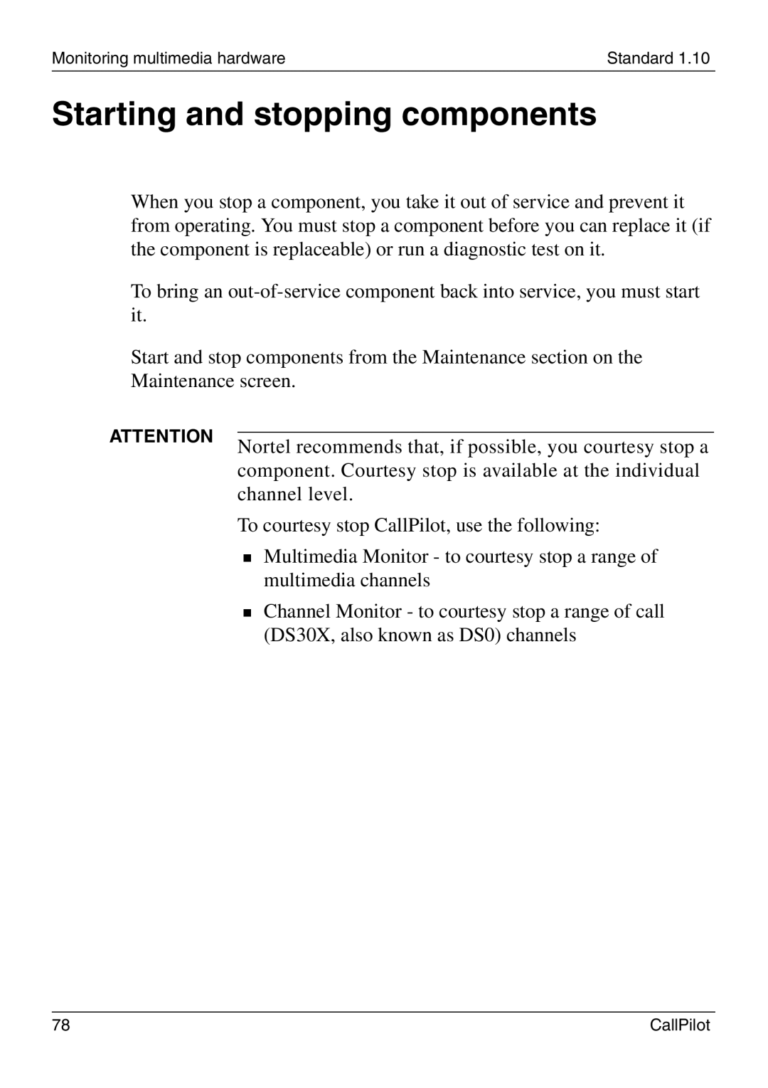 Nortel Networks 1005r manual Starting and stopping components 