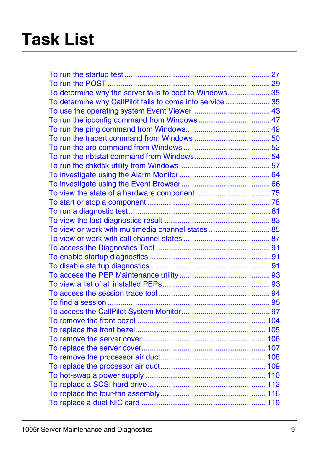 Nortel Networks 1005r manual Task List 