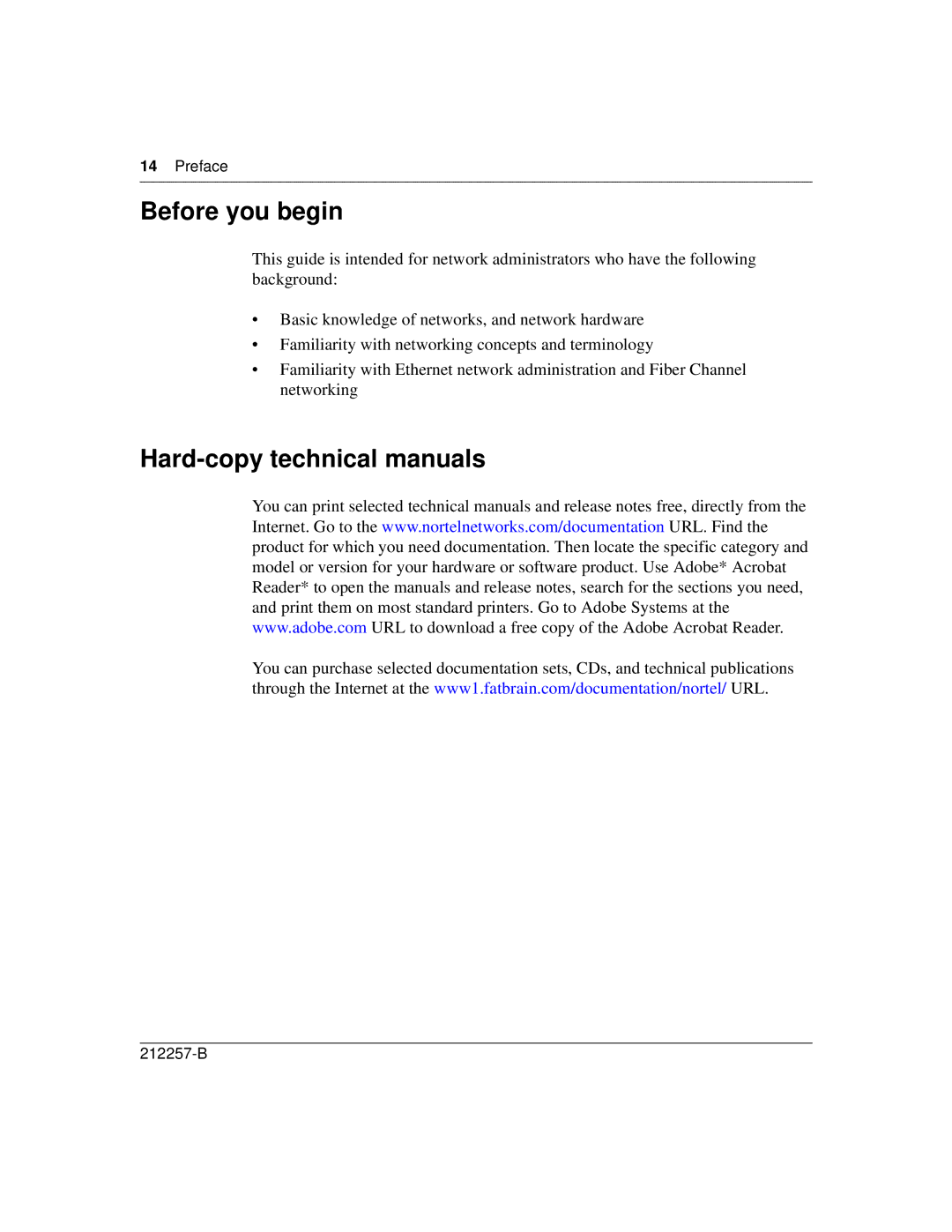 Nortel Networks 10292FA, 10396EA Before you begin, Hard-copy technical manuals, Preface 