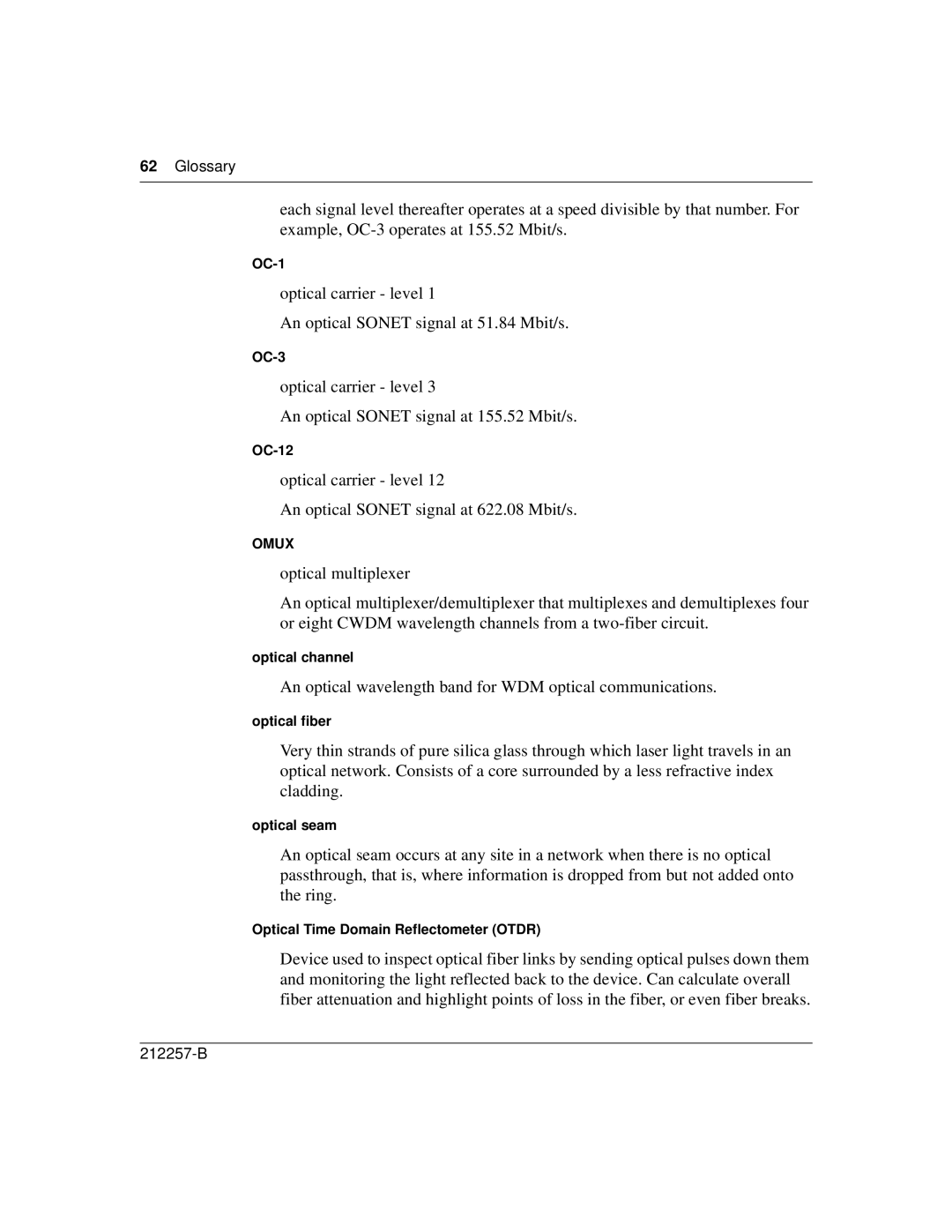 Nortel Networks 10292FA, 10396EA manual An optical wavelength band for WDM optical communications 