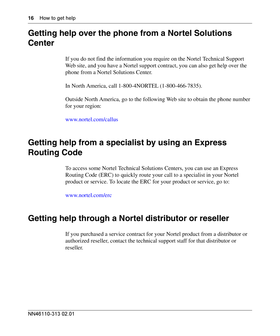 Nortel Networks 1100, 1050, 1010 manual Getting help over the phone from a Nortel Solutions Center, How to get help 