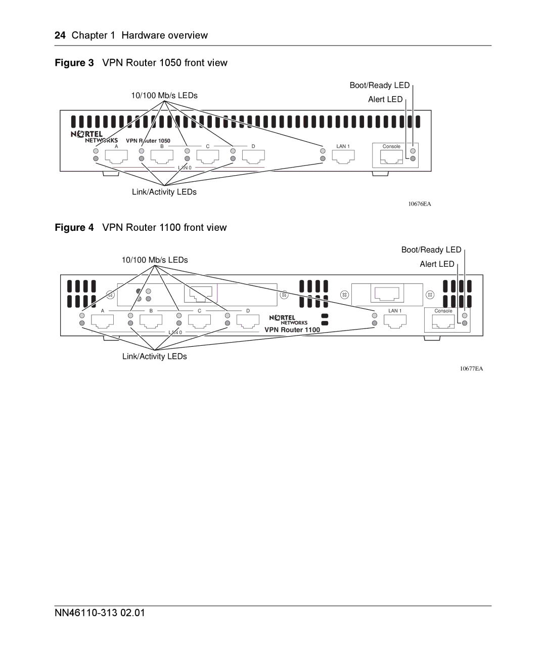 Nortel Networks 1100, 1010 manual VPN Router 1050 front view 