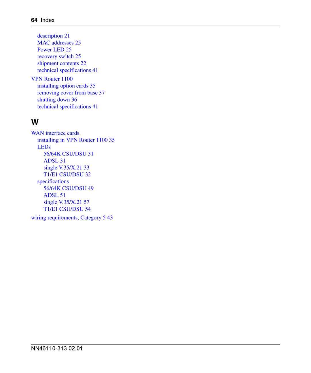 Nortel Networks 1100, 1050, 1010 manual Index 