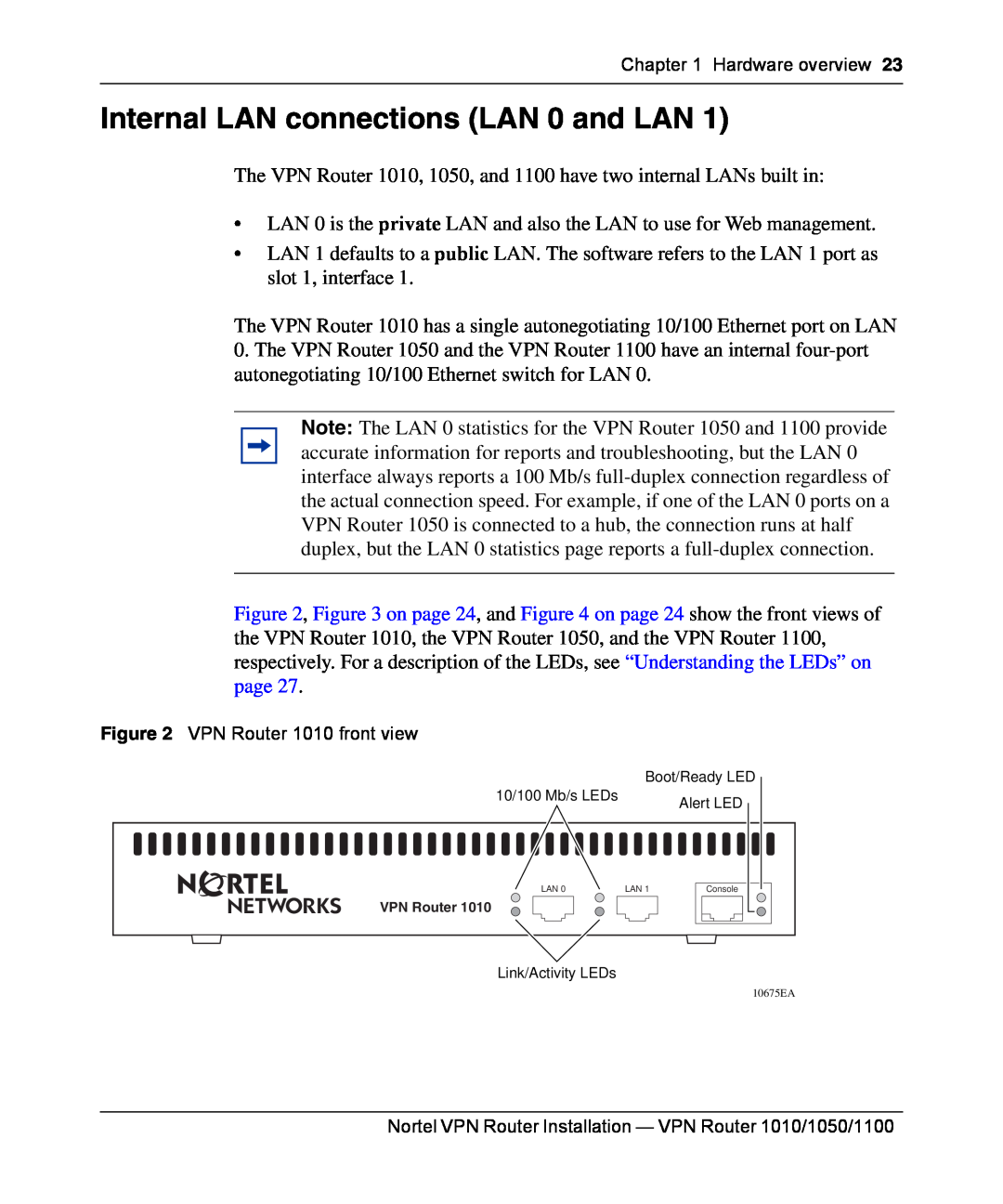 Nortel Networks 1010, 1050, 1100 manual Internal LAN connections LAN 0 and LAN 