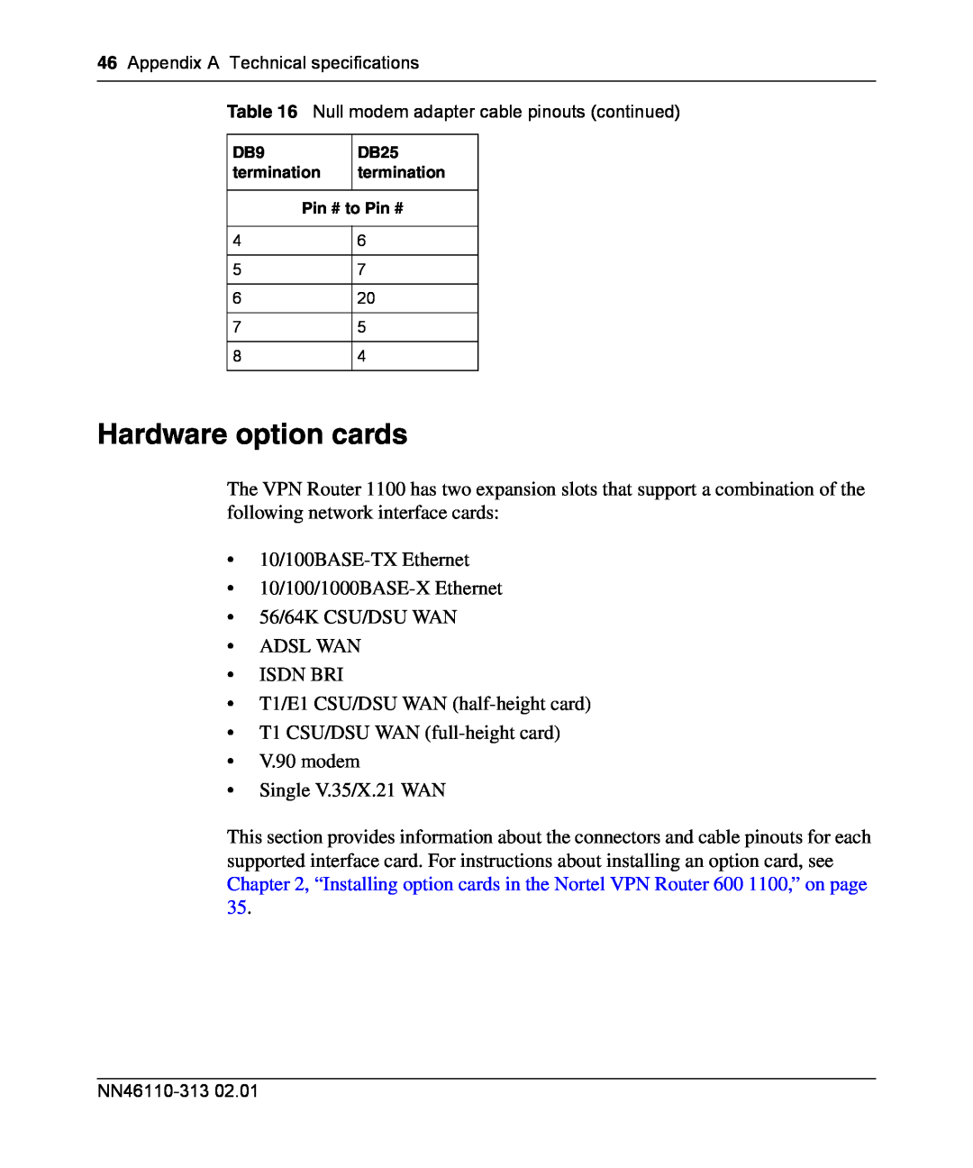 Nortel Networks 1100, 1050, 1010 manual Hardware option cards 