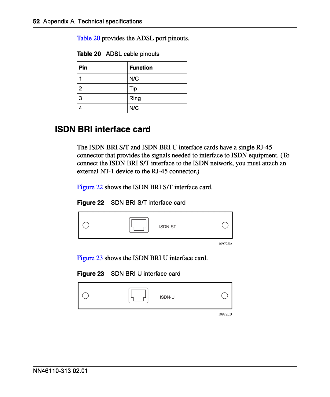 Nortel Networks 1100, 1050, 1010 manual ISDN BRI interface card 