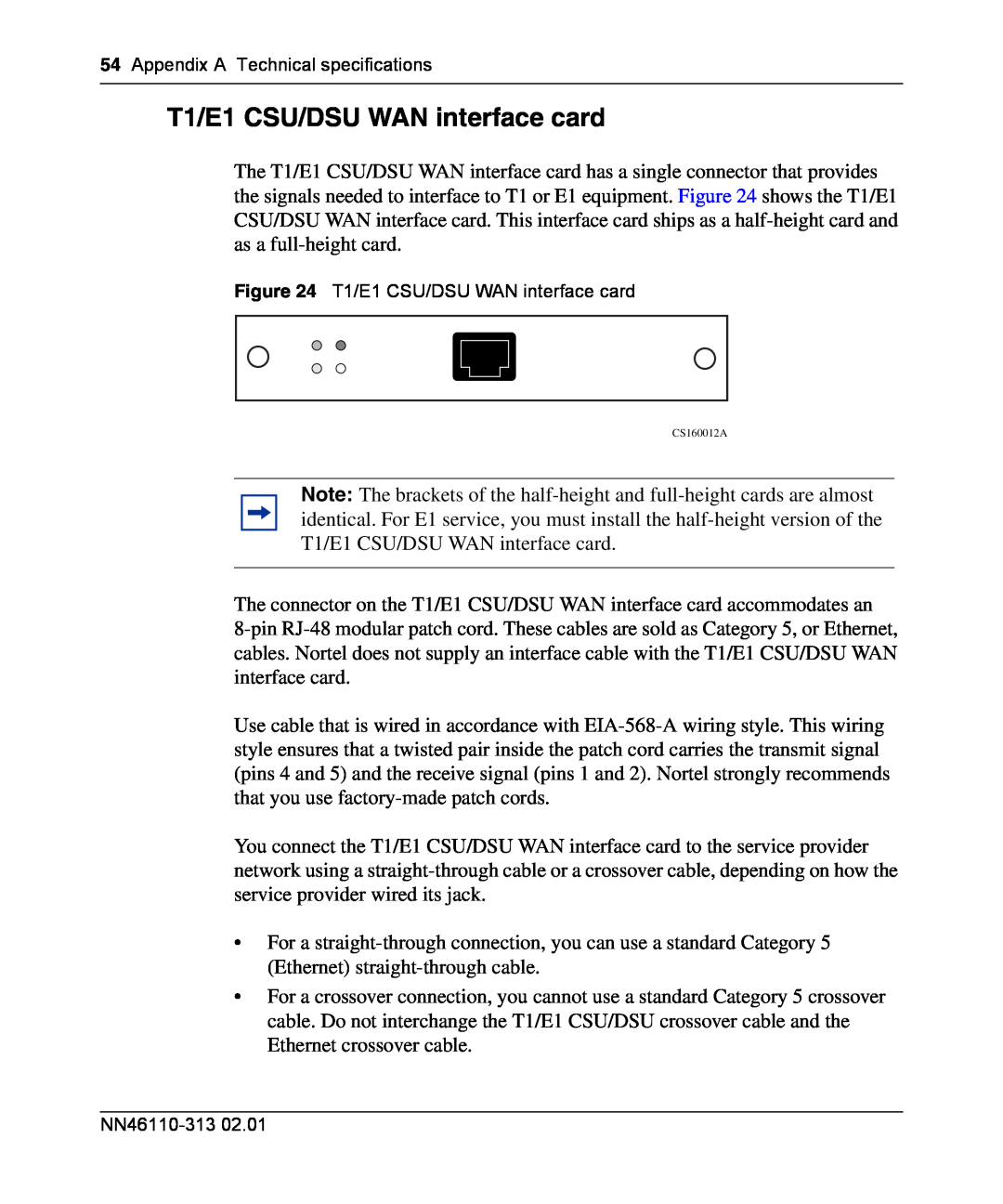 Nortel Networks 1050, 1100, 1010 manual T1/E1 CSU/DSU WAN interface card 