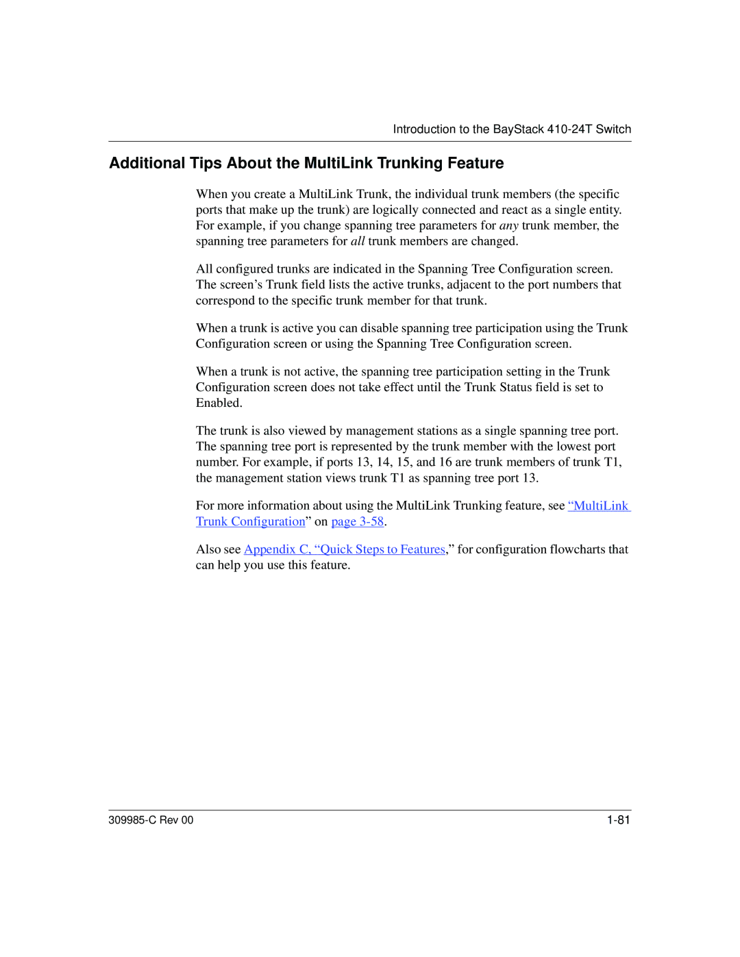 Nortel Networks 10BASE-T manual Additional Tips About the MultiLink Trunking Feature 