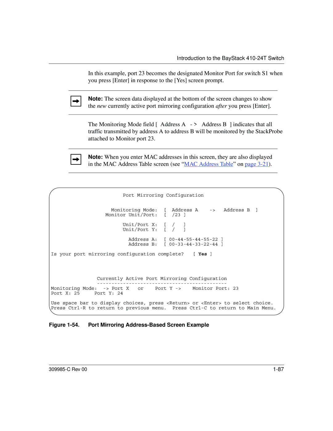 Nortel Networks 10BASE-T manual Port Mirroring Address-Based Screen Example 