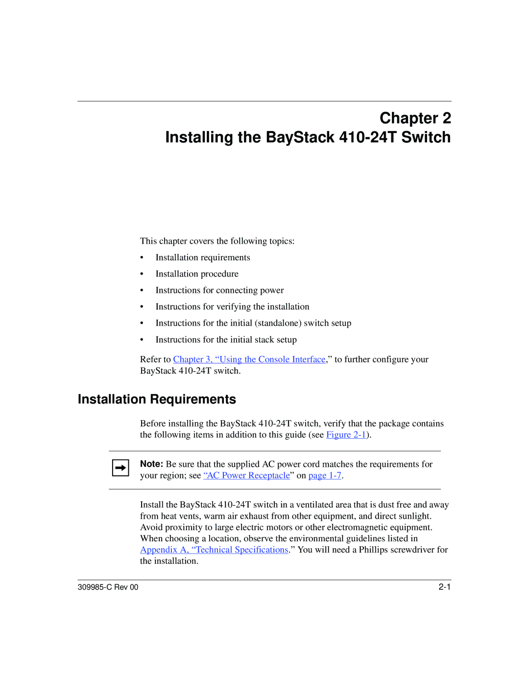 Nortel Networks 10BASE-T manual Installing the BayStack 410-24T Switch, Installation Requirements 