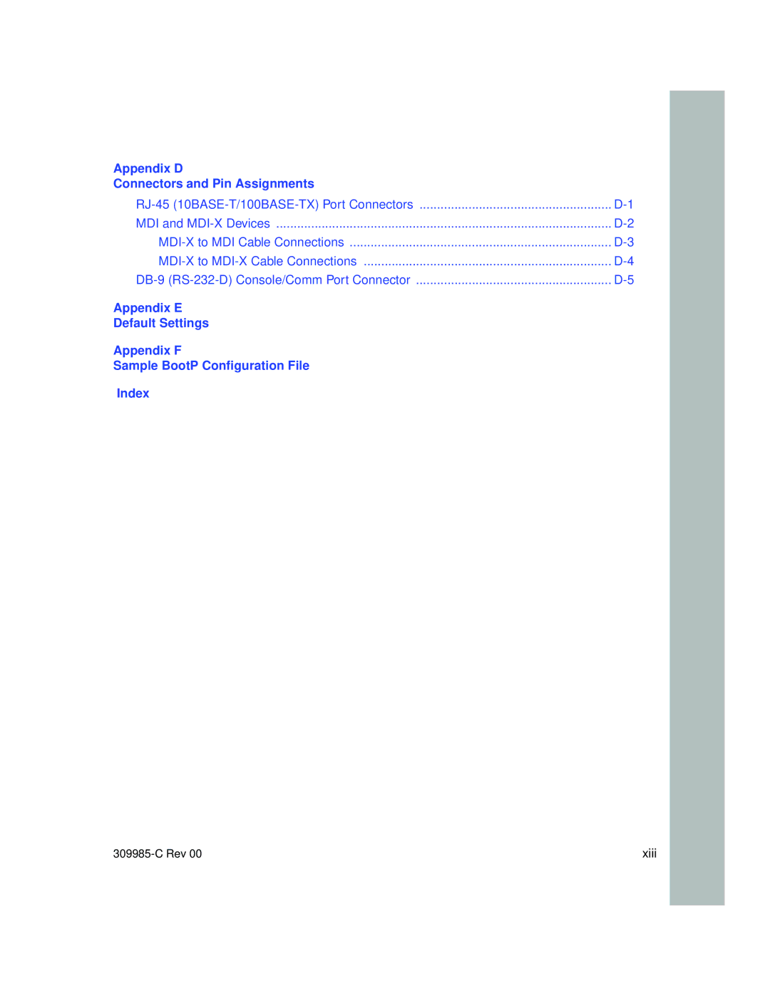 Nortel Networks 10BASE-T manual Appendix D Connectors and Pin Assignments 