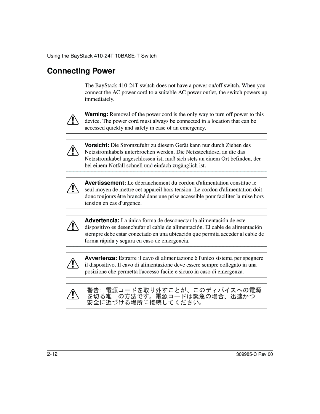 Nortel Networks 10BASE-T manual Connecting Power 