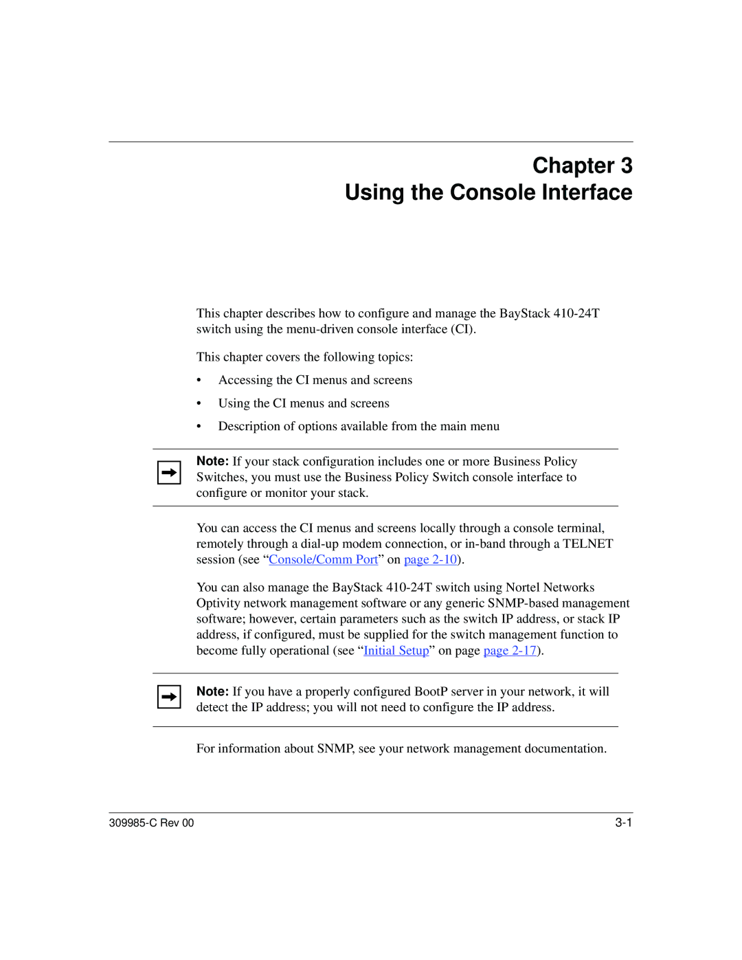 Nortel Networks 10BASE-T manual Chapter Using the Console Interface 