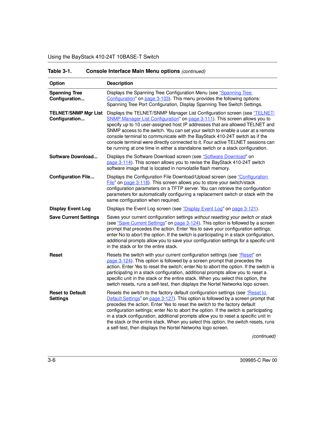 Nortel Networks 10BASE-T manual Software Download, Configuration File, Display Event Log, Save Current Settings, Reset 