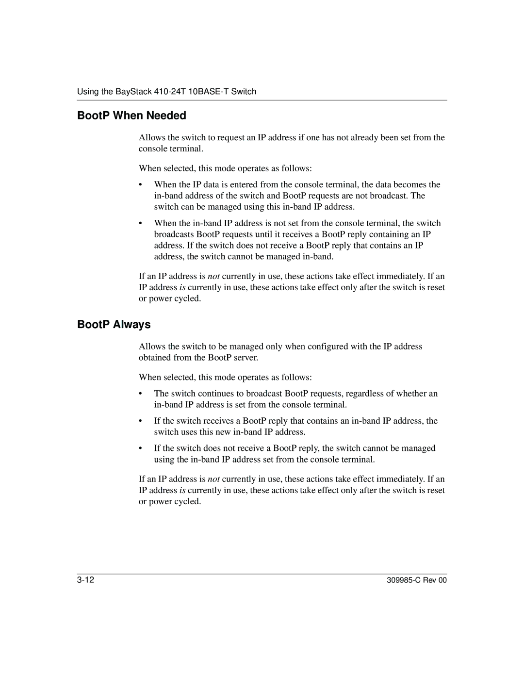 Nortel Networks 10BASE-T manual BootP When Needed, BootP Always 