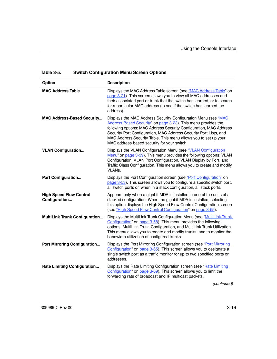 Nortel Networks 10BASE-T manual Switch Configuration Menu Screen Options 