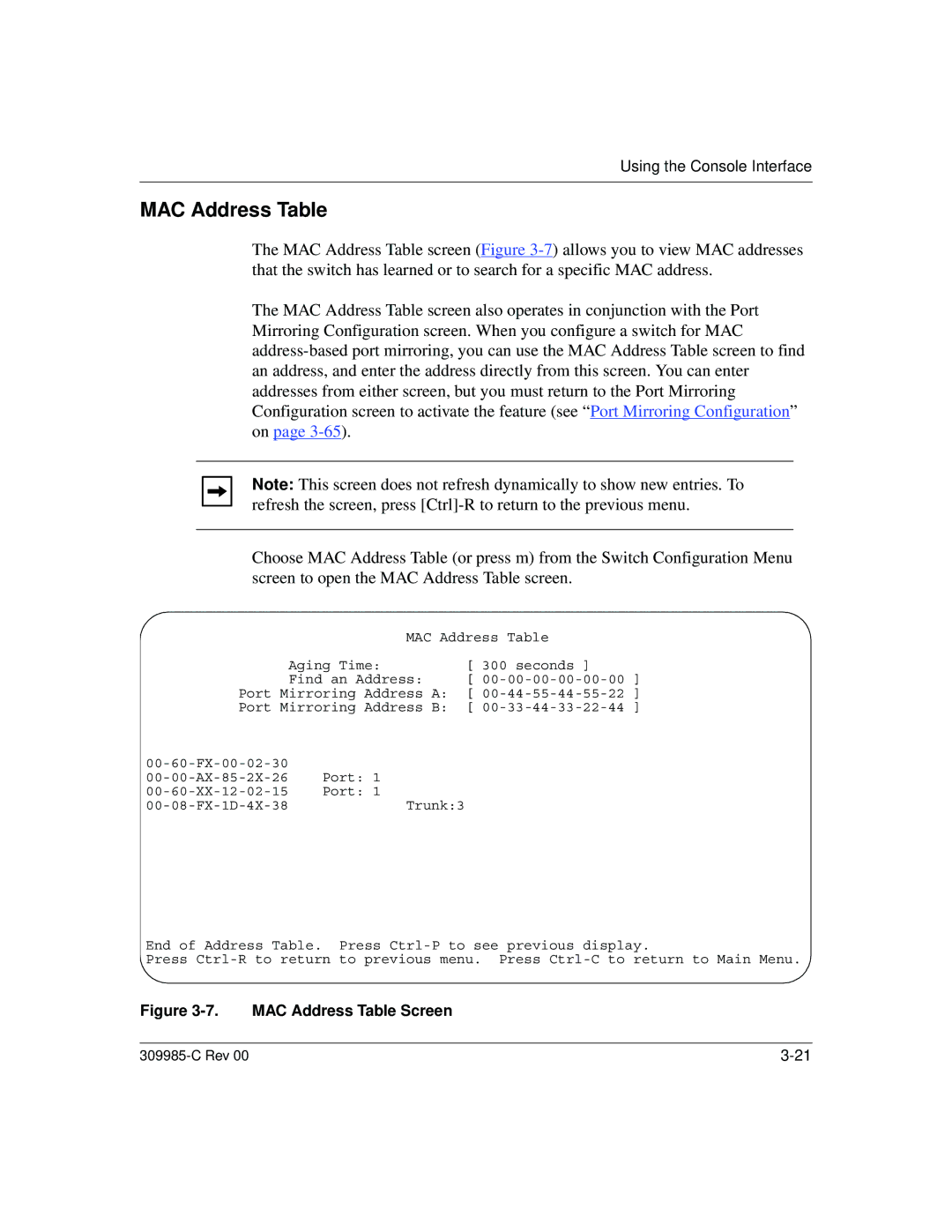 Nortel Networks 10BASE-T manual MAC Address Table Screen 