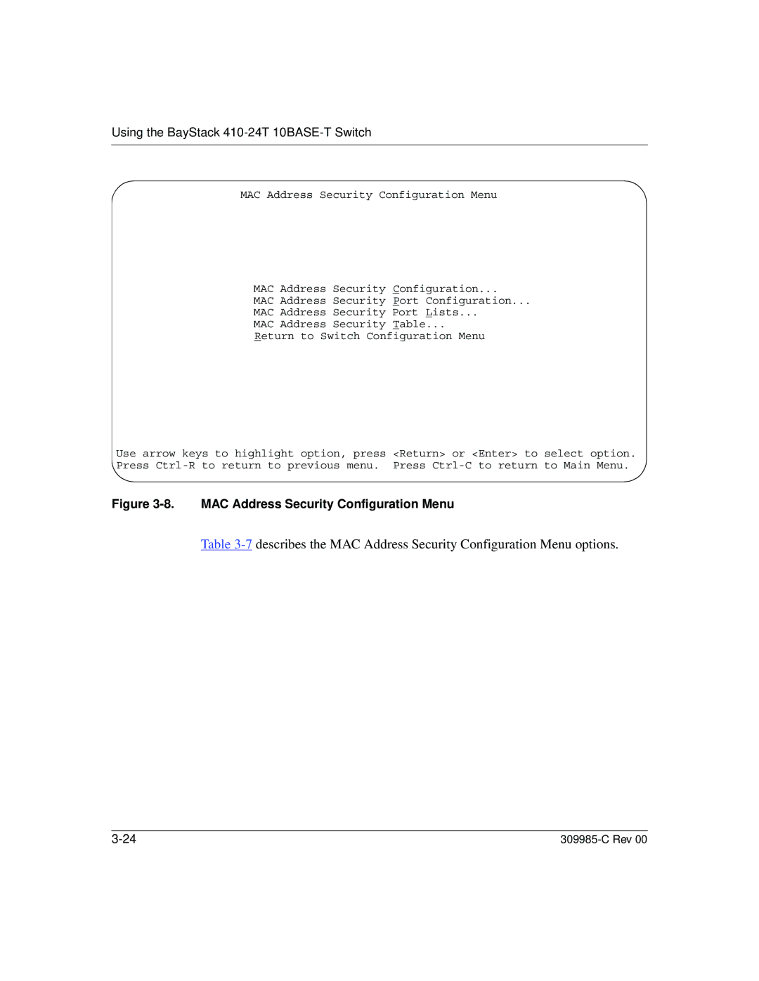 Nortel Networks 10BASE-T manual MAC Address Security Configuration Menu 