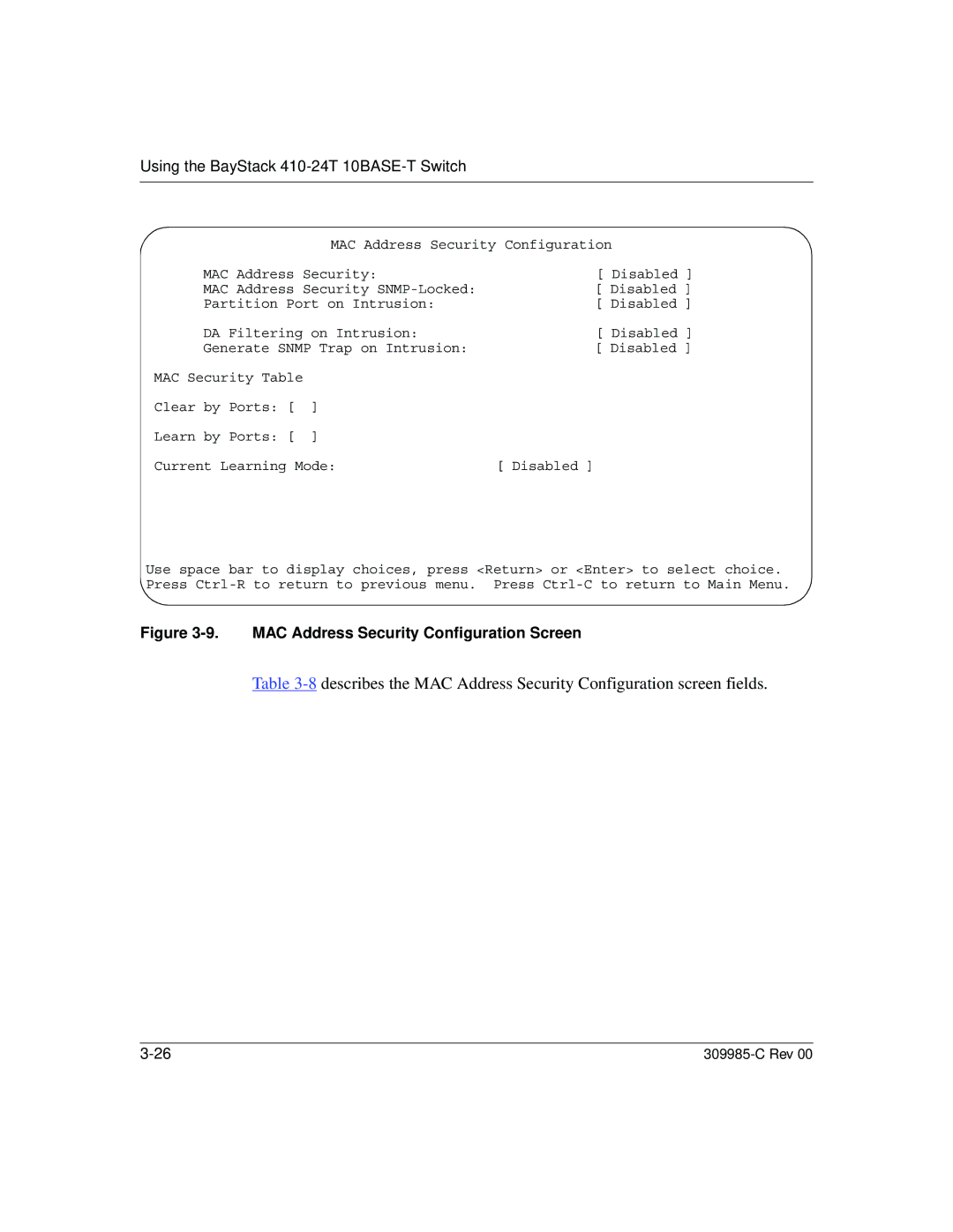 Nortel Networks 10BASE-T manual MAC Address Security Configuration Screen 