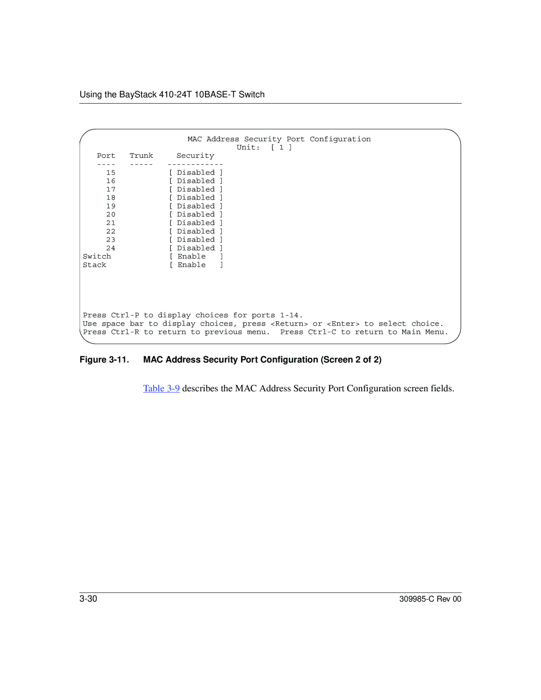 Nortel Networks 10BASE-T manual MAC Address Security Port Configuration Screen 2 