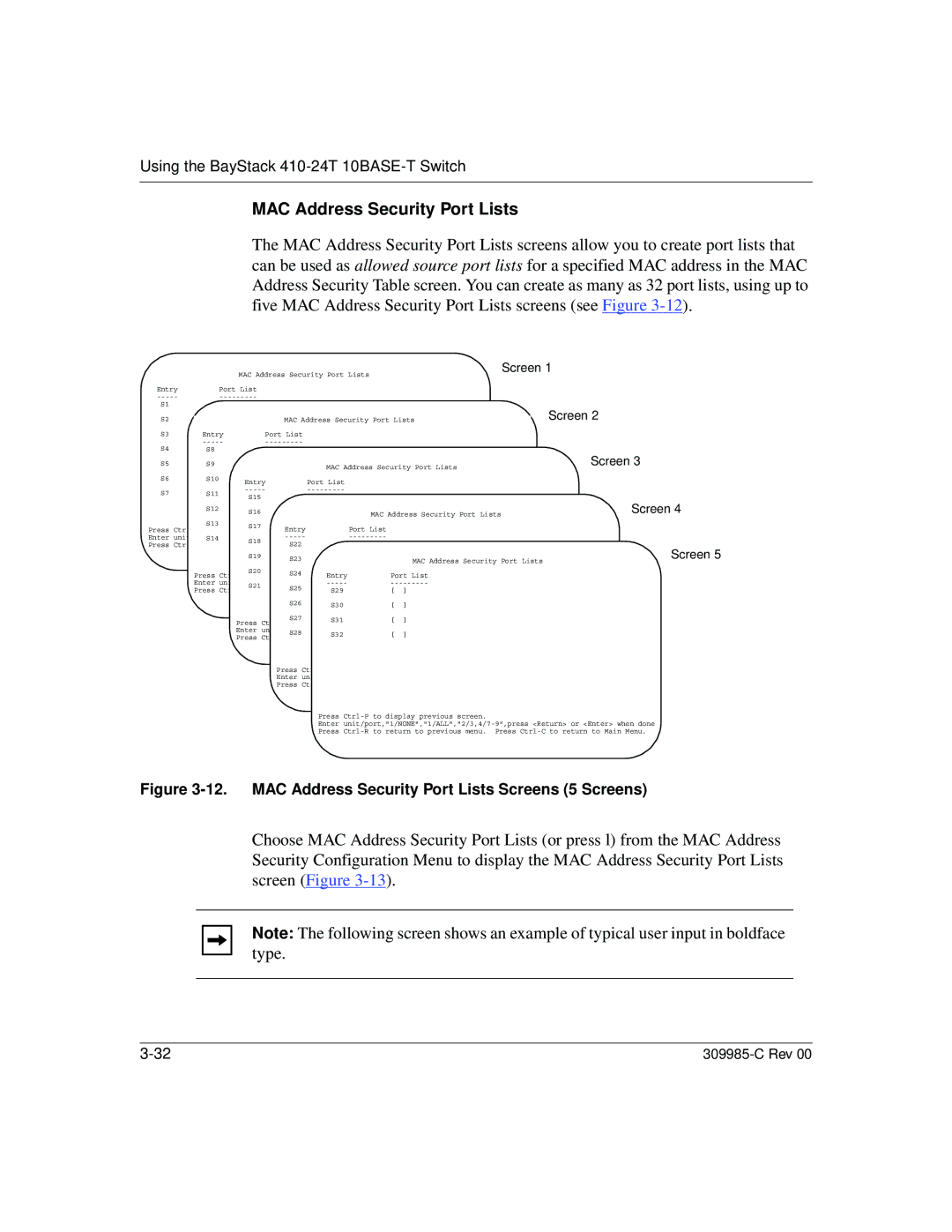 Nortel Networks 10BASE-T manual MAC Address Security Port Lists Screens 5 Screens 