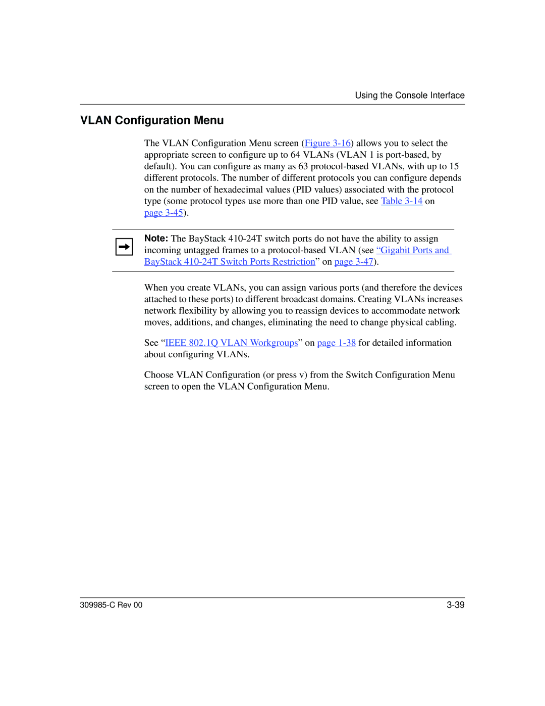 Nortel Networks 10BASE-T manual Vlan Configuration Menu 