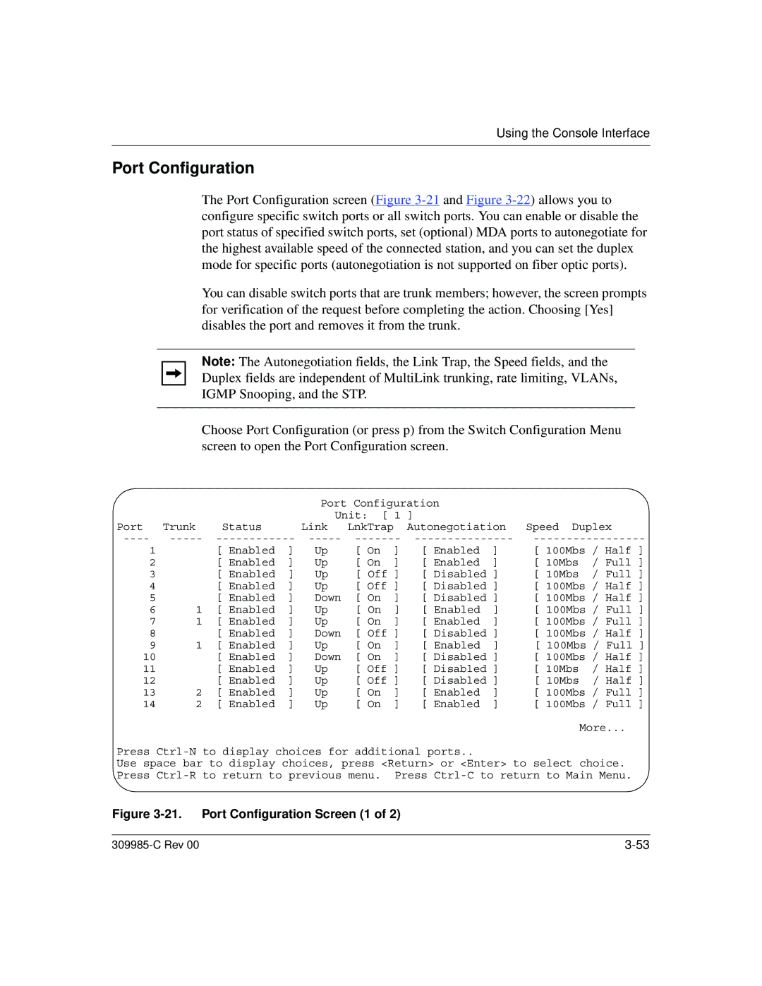 Nortel Networks 10BASE-T manual Port Configuration Screen 1, Rev 