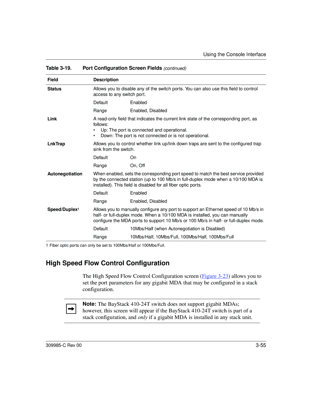 Nortel Networks 10BASE-T manual High Speed Flow Control Configuration, LnkTrap, Autonegotiation, Speed/Duplex1 