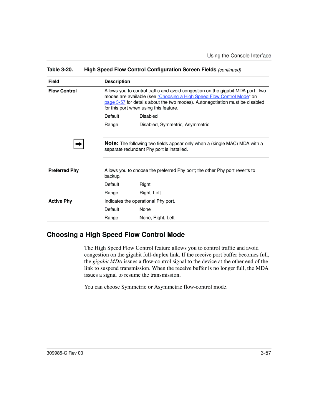 Nortel Networks 10BASE-T Choosing a High Speed Flow Control Mode, High Speed Flow Control Configuration Screen Fields 