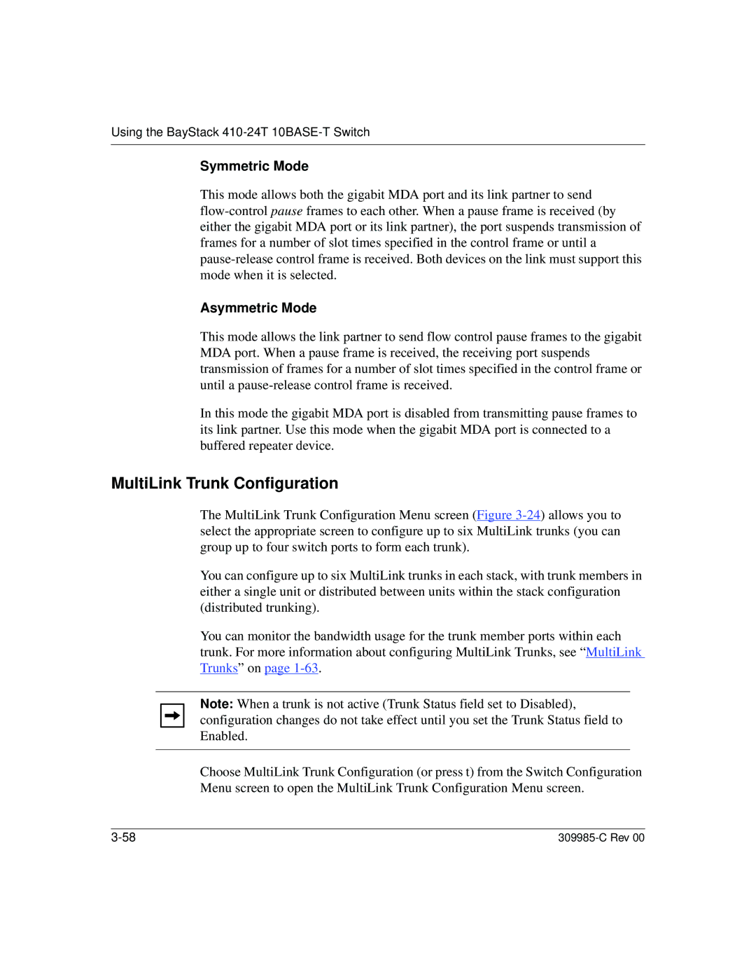 Nortel Networks 10BASE-T manual MultiLink Trunk Configuration, Symmetric Mode, Asymmetric Mode 