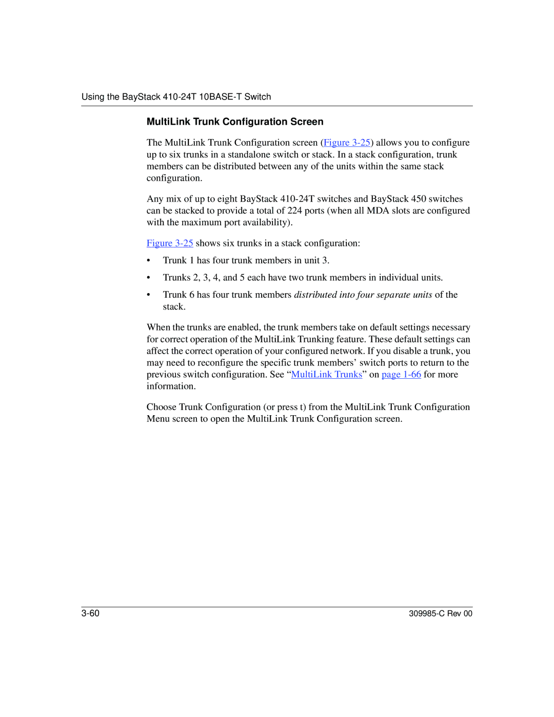 Nortel Networks 10BASE-T manual MultiLink Trunk Configuration Screen 