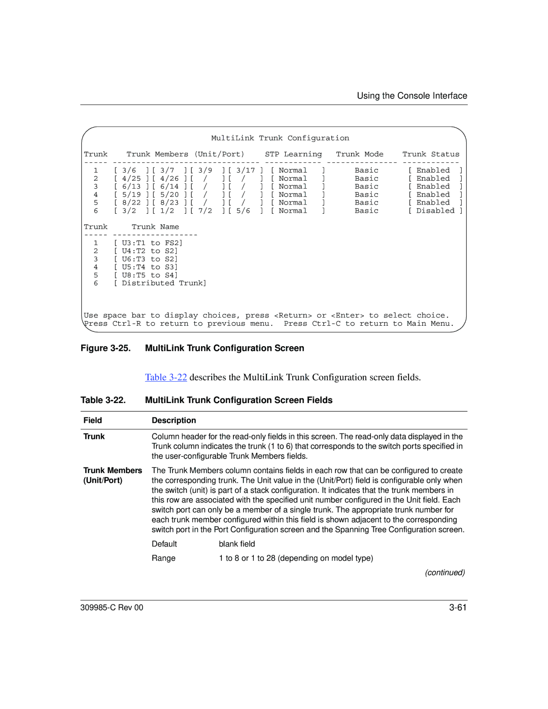 Nortel Networks 10BASE-T manual MultiLink Trunk Configuration Screen Fields, Field Description Trunk 