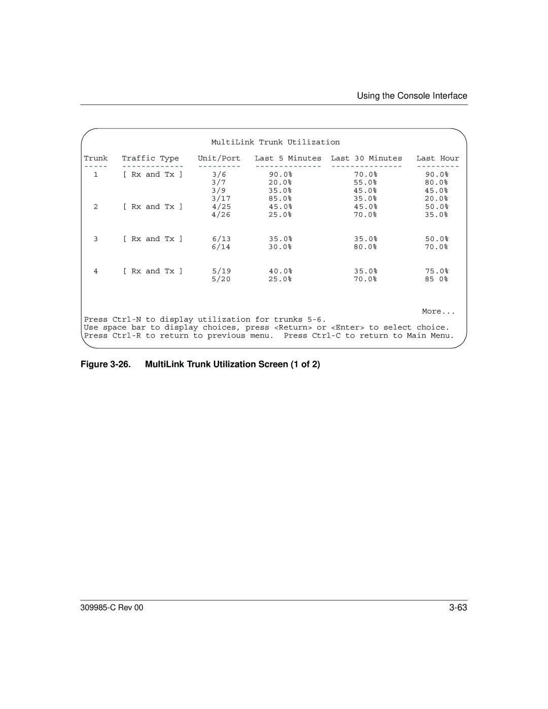 Nortel Networks 10BASE-T manual MultiLink Trunk Utilization Screen 1 