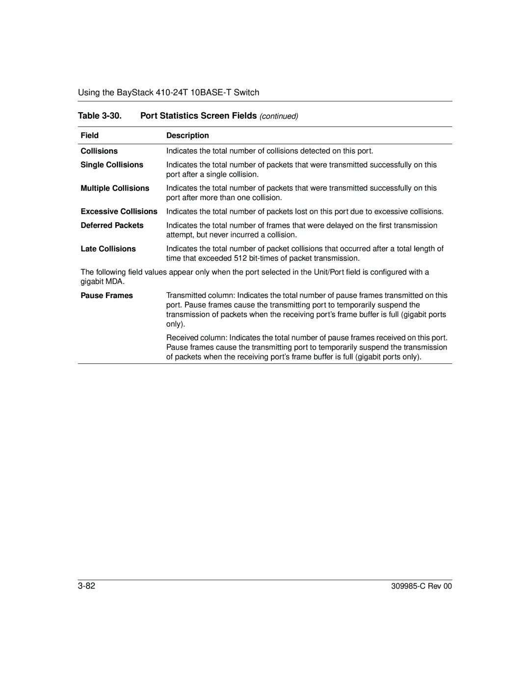 Nortel Networks 10BASE-T manual Single Collisions, Pause Frames 