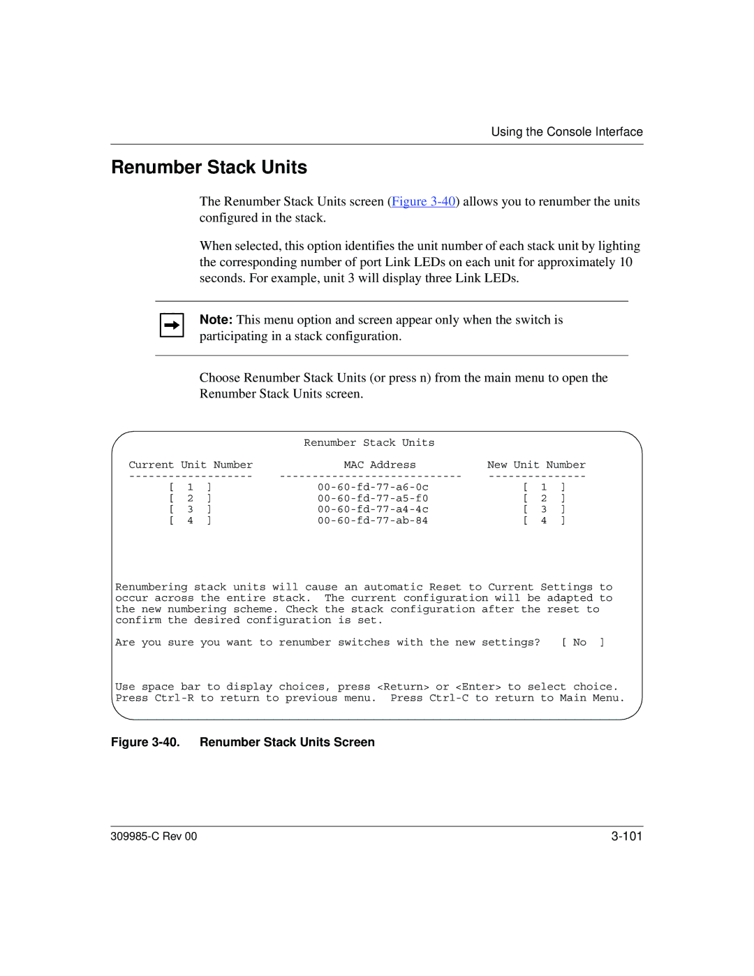 Nortel Networks 10BASE-T manual Renumber Stack Units Screen 