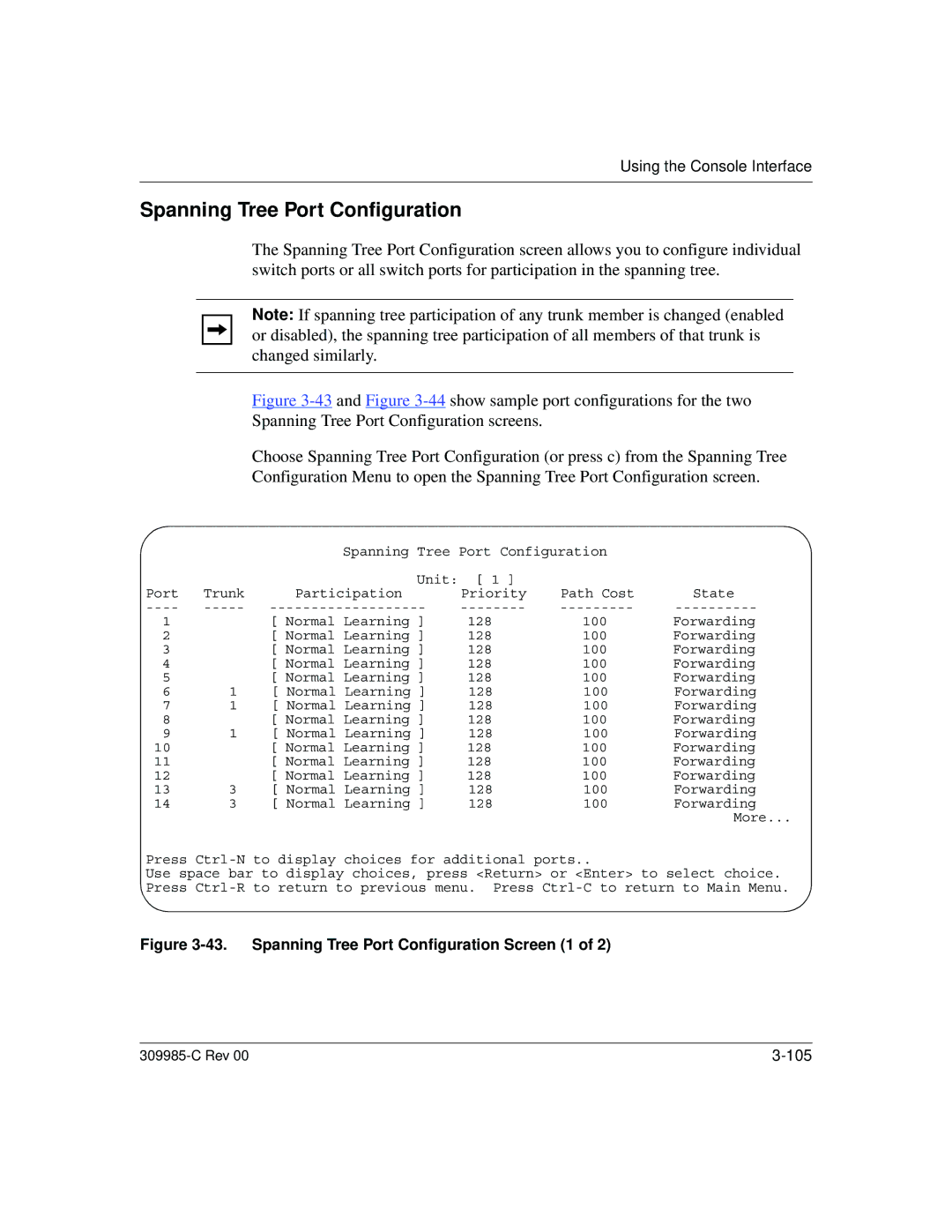 Nortel Networks 10BASE-T manual Spanning Tree Port Configuration Screen 1 