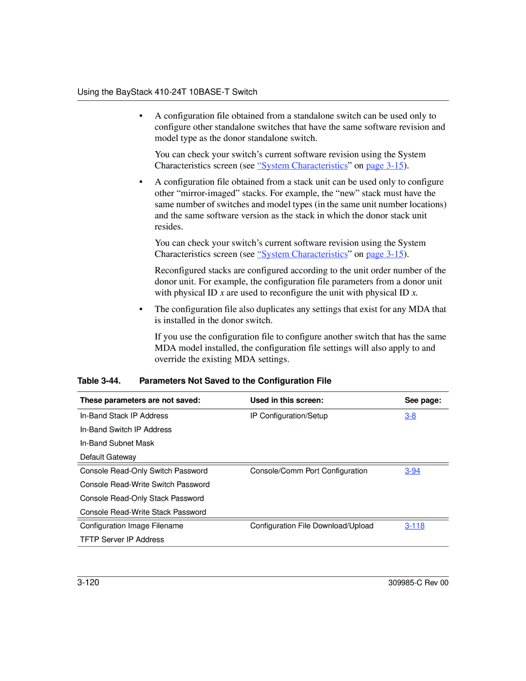 Nortel Networks 10BASE-T manual Parameters Not Saved to the Configuration File 