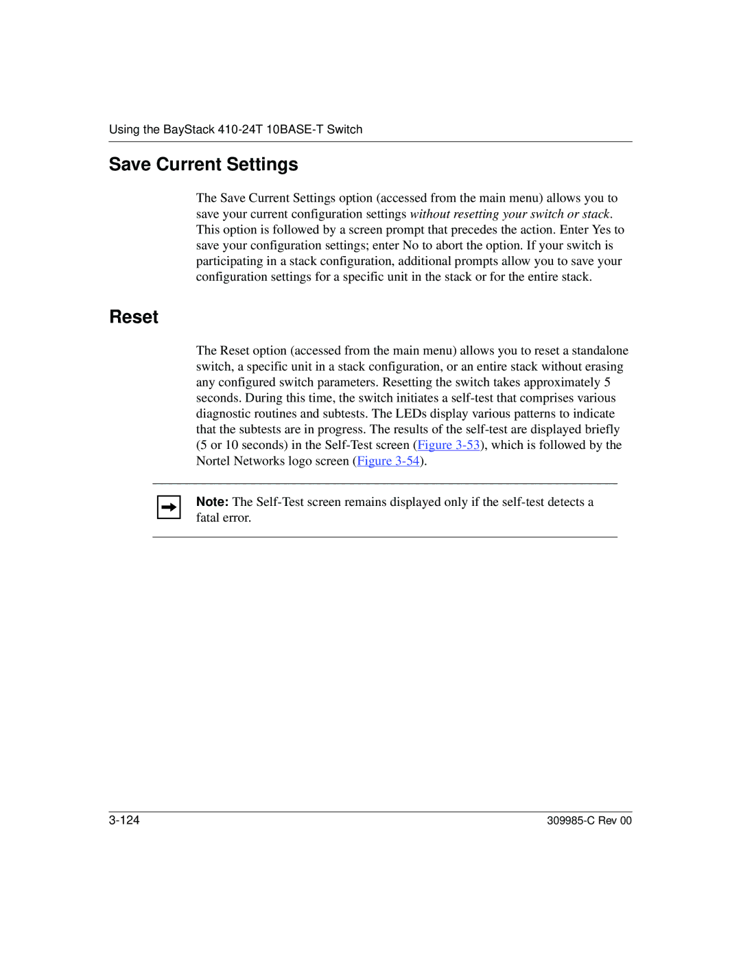 Nortel Networks 10BASE-T manual Save Current Settings, Reset 