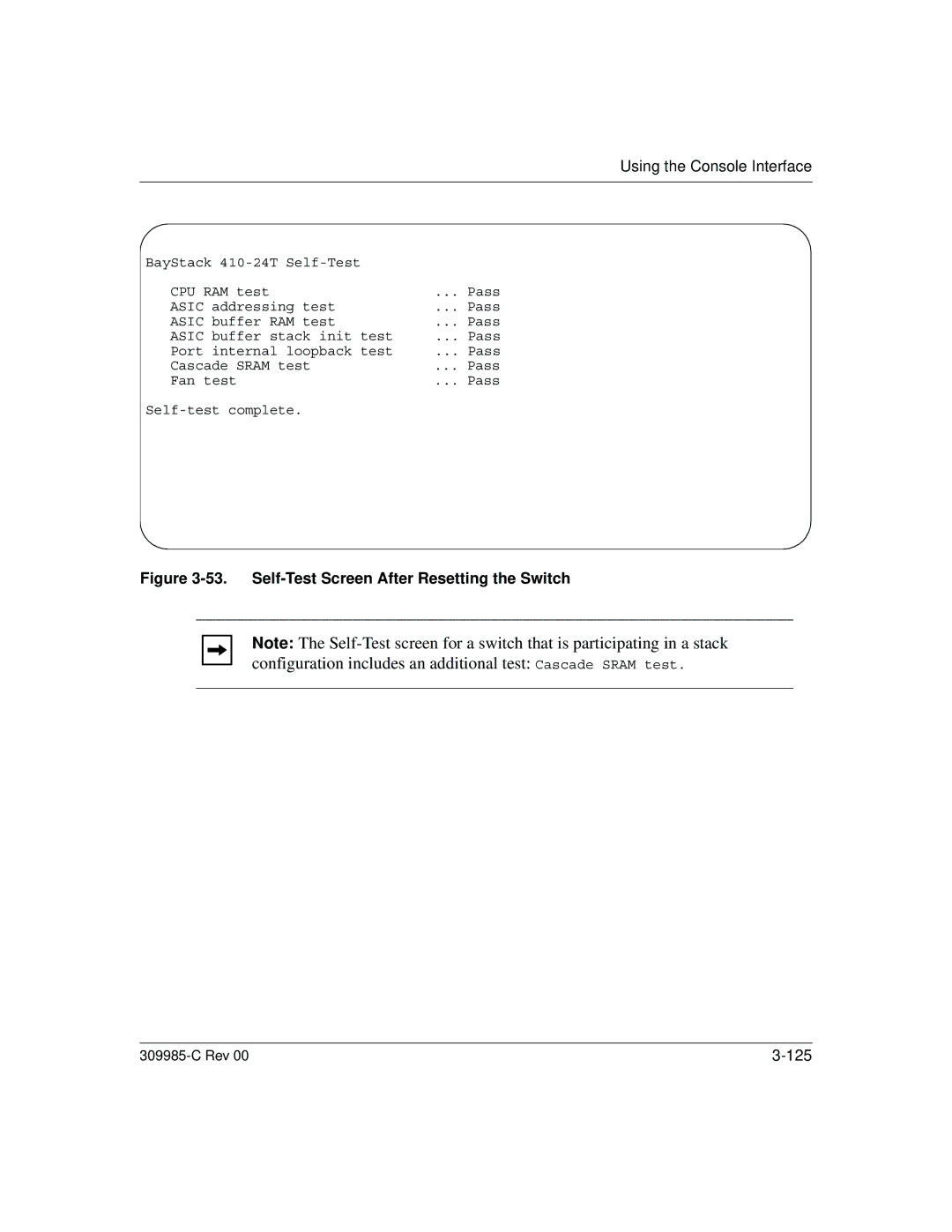 Nortel Networks 10BASE-T manual Self-Test Screen After Resetting the Switch 