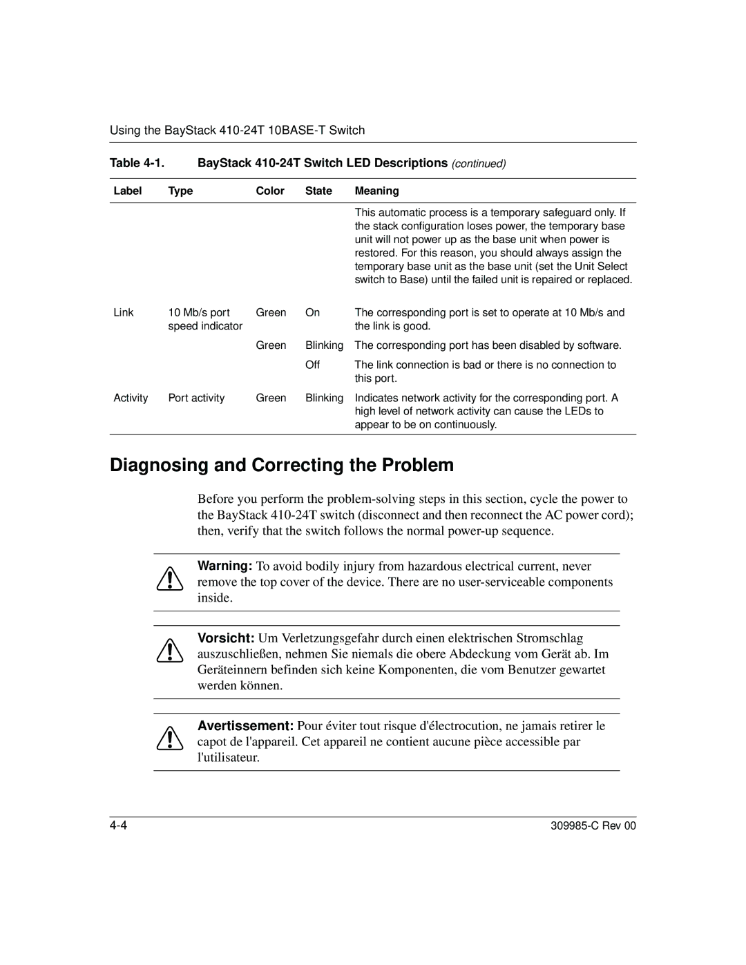 Nortel Networks 10BASE-T manual Diagnosing and Correcting the Problem 